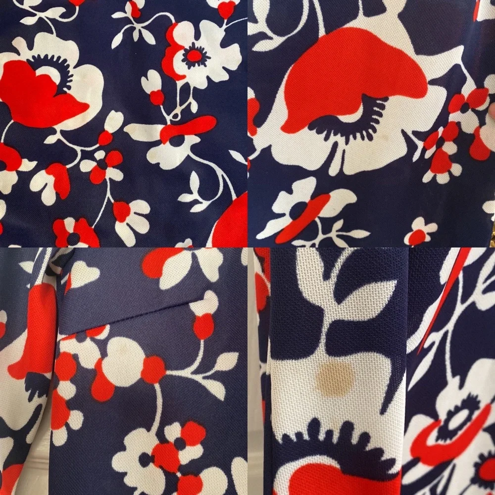 VTG 60’s Red White Navy Blue Floral Print Hawaiian Maxi Dress - Picture 16 of 16